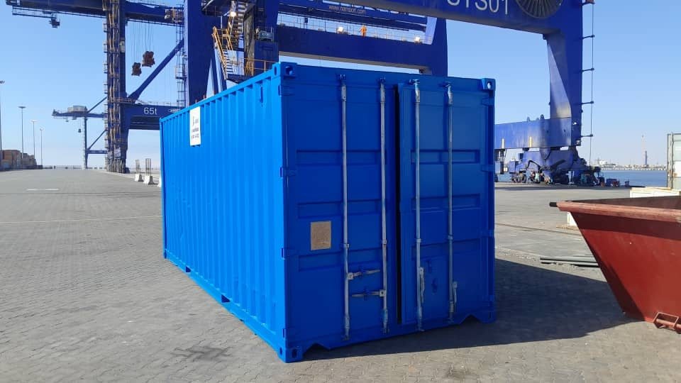 Blue rental container doors